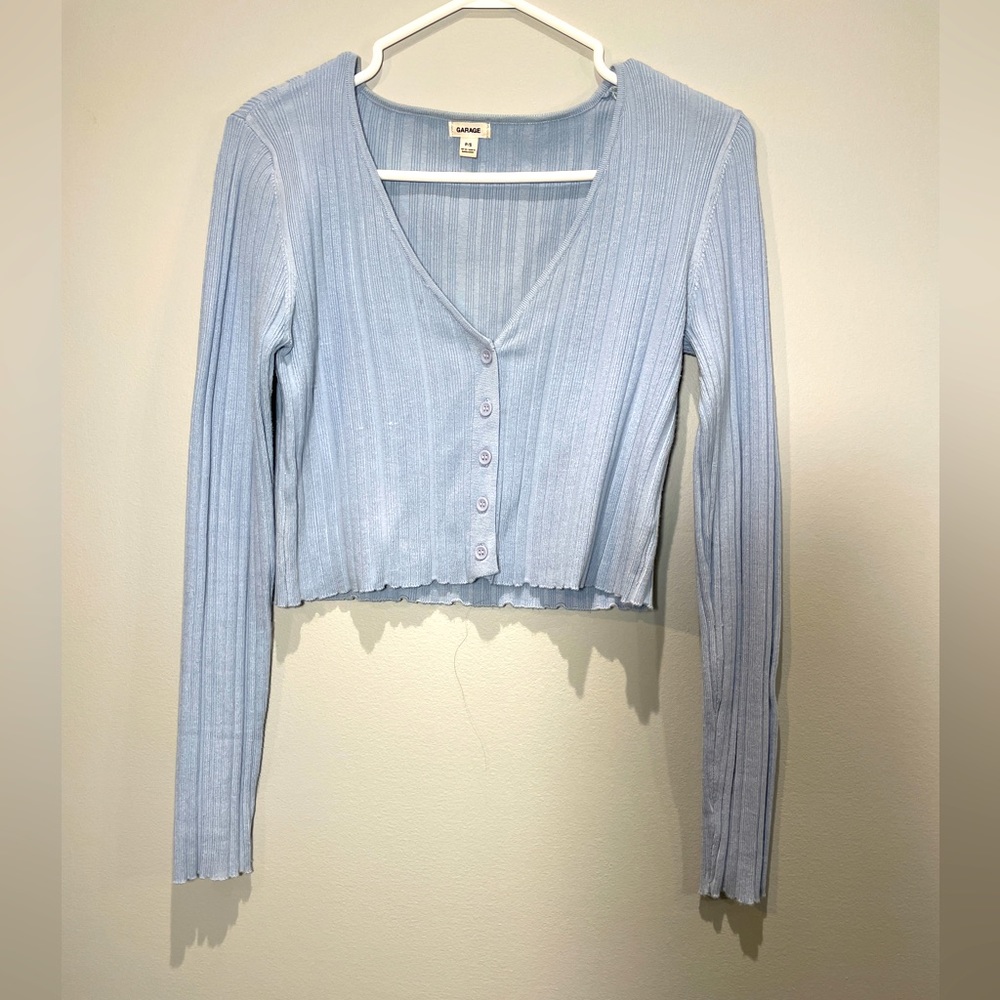 Baby Blue V-Neck Long Sleeve Shirt